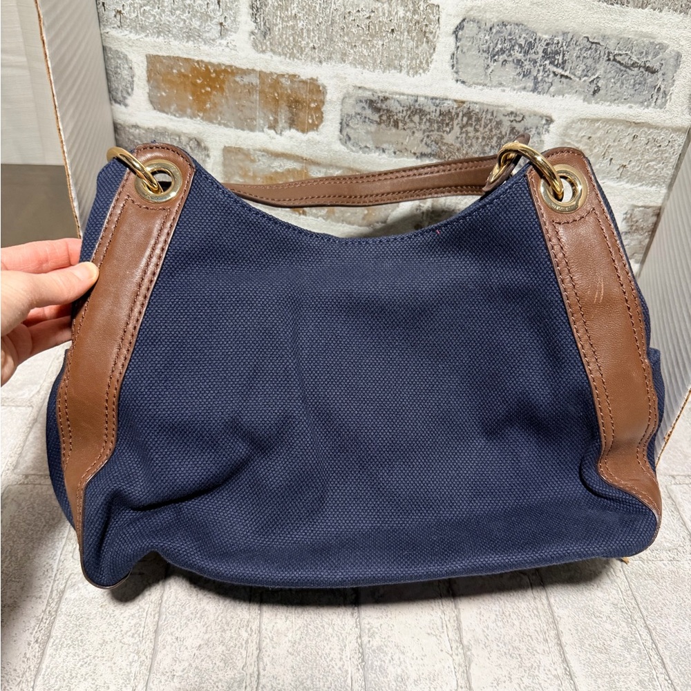 Michael Kors cinch sak bag hand bag blue and brown new no tags - Picture 3 of 11